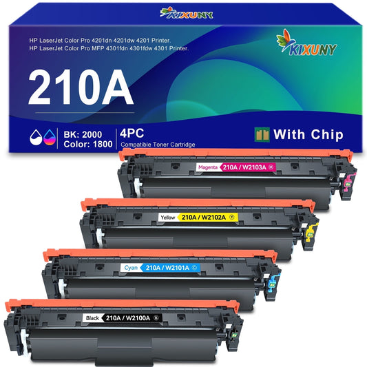 210A Toner Cartridges 4 Pack (with Chip) Replacement for HP 210A 210X W2100A W2100X Compatible with HP Color MFP 4301fdw 4301fdn Pro 4201dw 4201dn Series Printer Toner (BCMY, 4P)