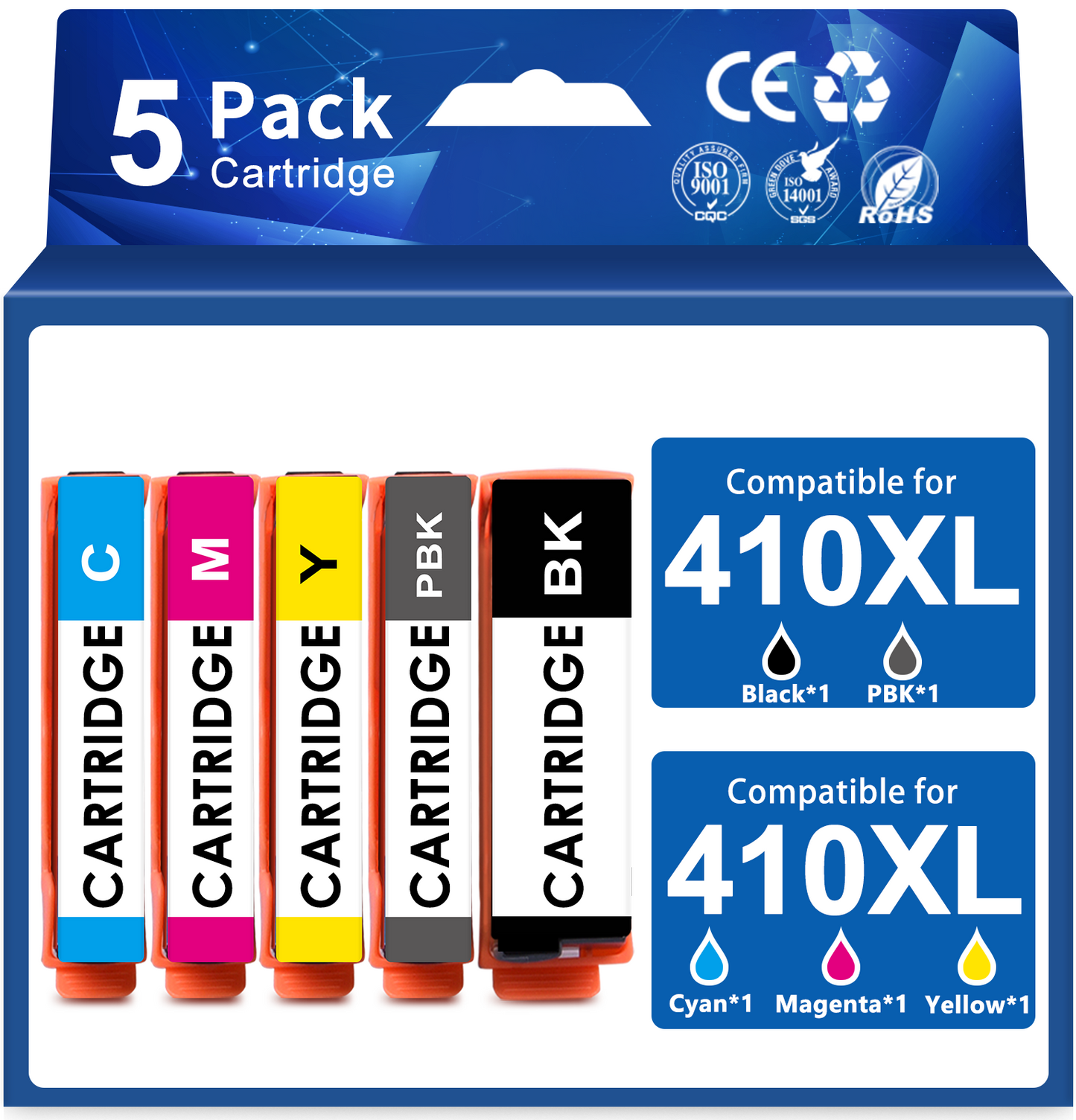 KIXUNY 410XL Ink Cartridges Compatible for Epson 410 Ink Cartridges (Black/Photo Black/Cyan/Magenta/Yellow, 5 Pack)