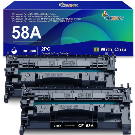 58A Black Toner Cartridge Compatible for HP 58A CF258A 58X CF258X Toner Cartridge ( With Chip, 2 pack)