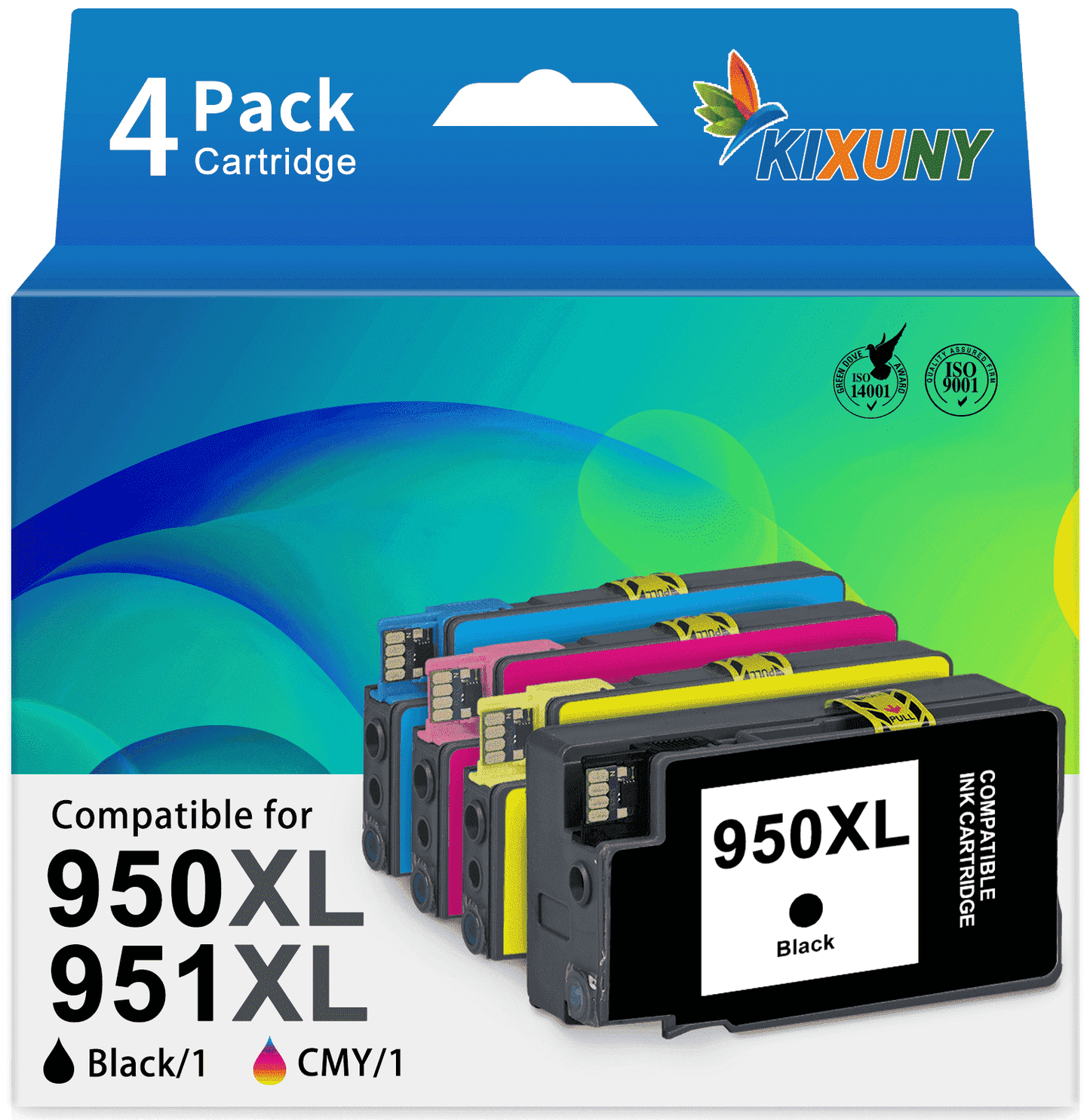 950XL and 951XL Ink Cartridges Compatible for HP 950 and 951 Ink Cartridges (Black Cyan Magenta, Yellow, 4 Pack)