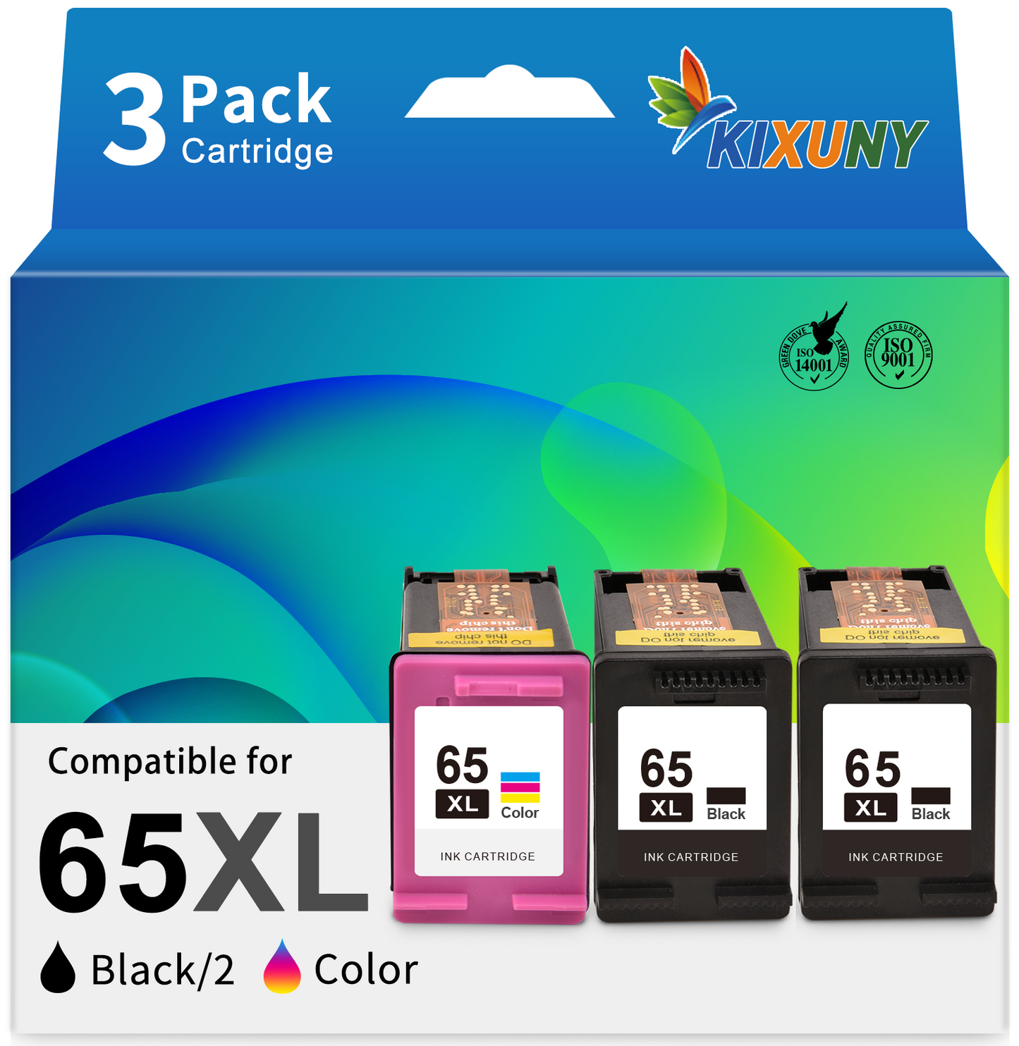 65 Ink Cartridge Compatible for HP Printer Ink 65 for HP 65XL Ink Cartridges Combo Black and Color (3 Pack)
