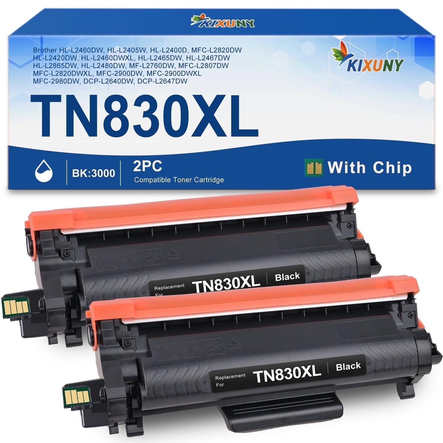 TN830XL Black Toner Cartridge for Brother TN830 TN 830 XL Work for DCP-L2640DW HL-L2460DW HL-L2405W HL-L2400D MFC-L2820DW HL-L2480DW Printer(2 Black)