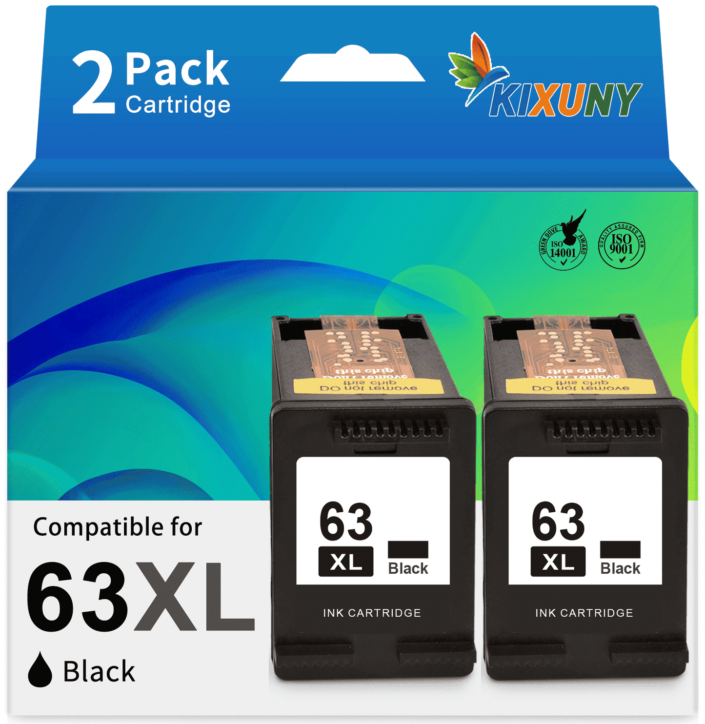 63XL Black Ink Cartridges Compatible for HP 63 Black Ink Cartridges (2-Pack)