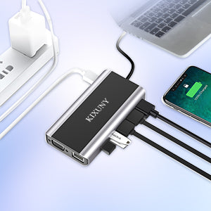 Kixuny USB C Docking Station Dual Monitor, 14-in-1 Triple Display Laptop Docking Station with Wireless Charging+2 HDMI 4K+VGA+Ethernet+100W PD+SD/TF+Audio+5 USB Work for Dell/HP/Lenovo Computer