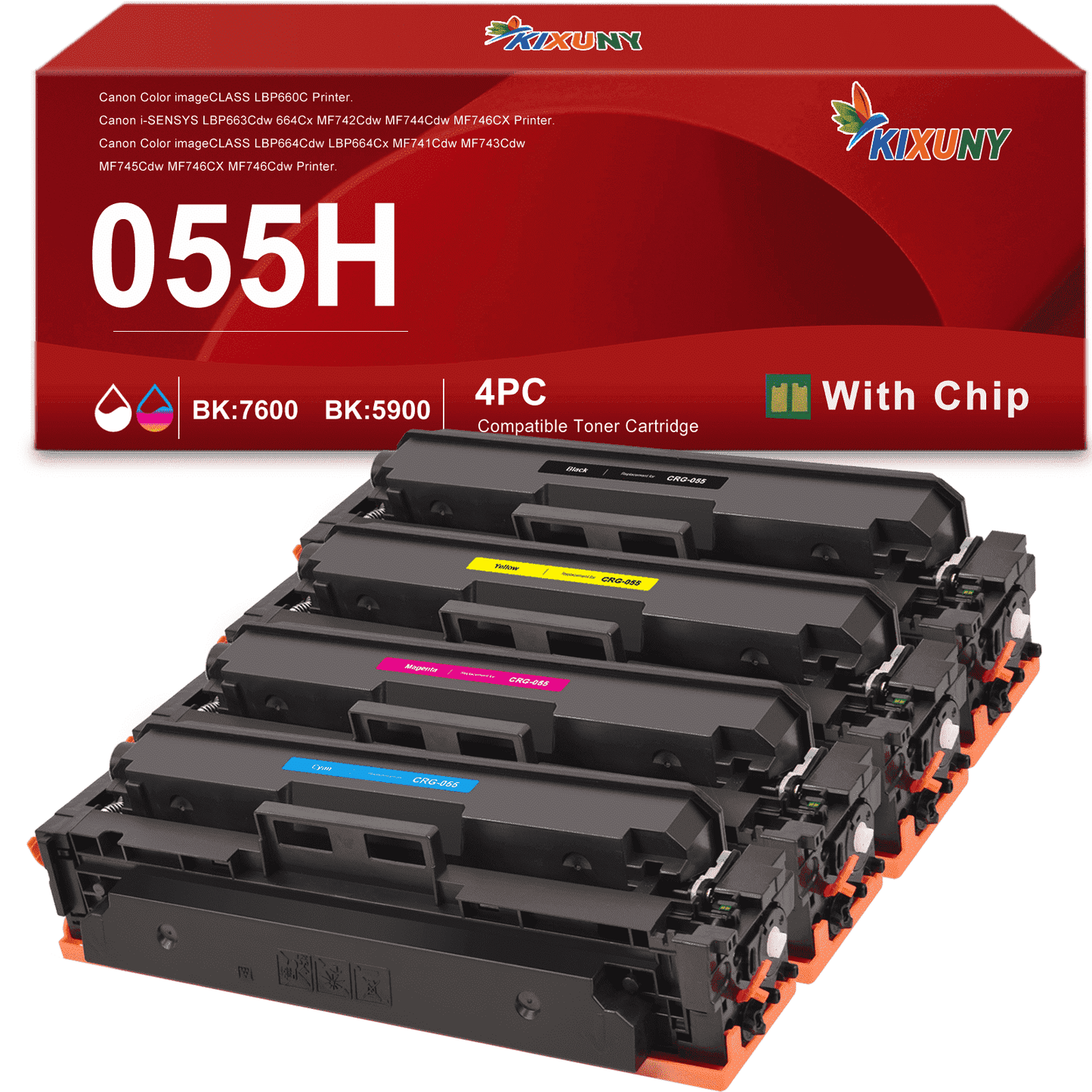 055 055H Toner Cartridge Set for Canon 055H 055 CRG-055 for MF743Cdw MF741Cdw MF745Cdw MF746Cdw LBP664Cdw Printer (Black Cyan Magenta Yellow)