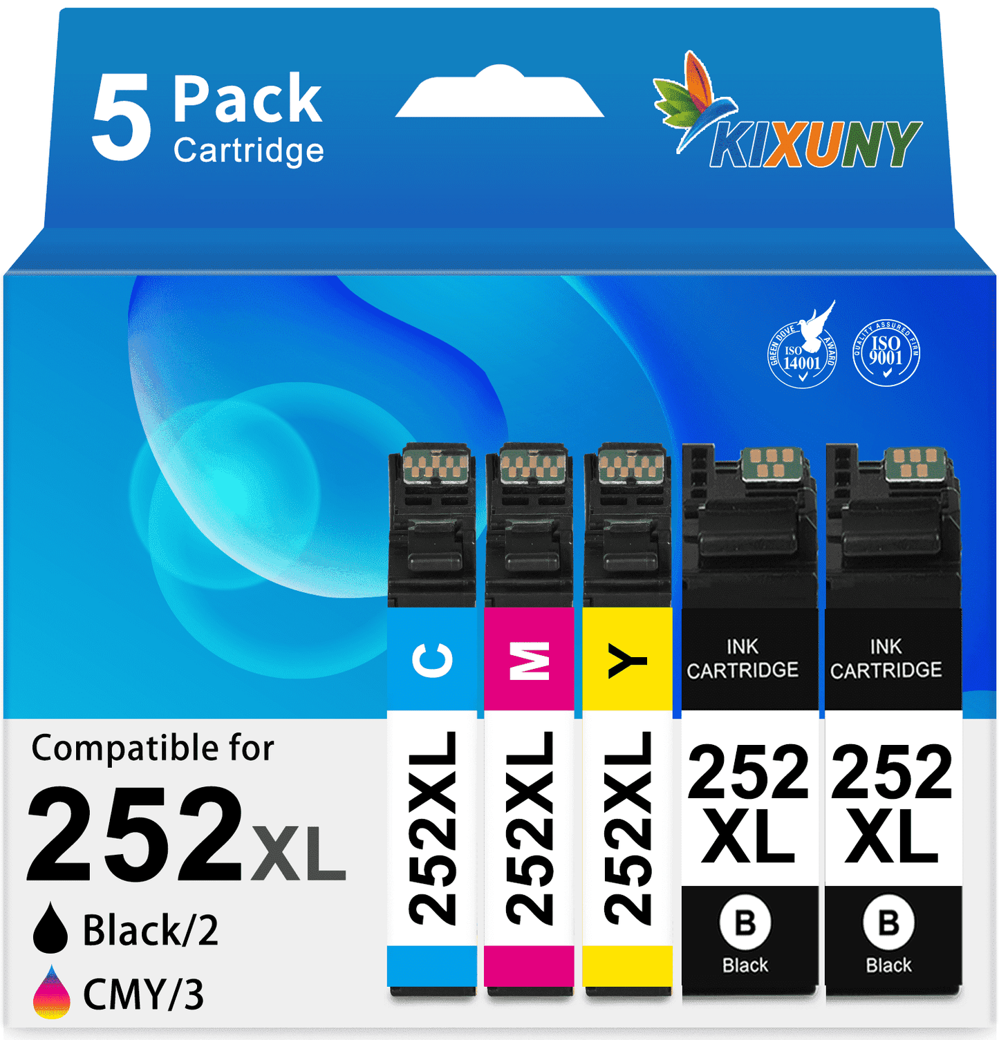 252XL Ink Cartridge for Epson 252 Ink for Epson Workforce WF-7710 (2 Black, Cyan, Magenta,Yellow, 5-Pack)