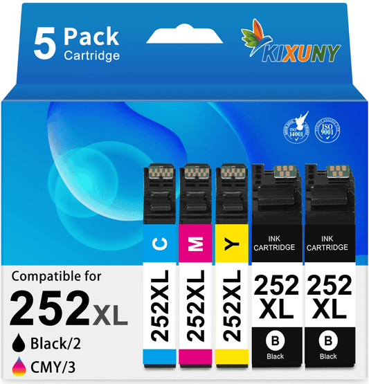252XL Ink Cartridge for Epson 252 Ink for Epson Workforce WF-7710 (2 Black, Cyan, Magenta,Yellow, 5-Pack)