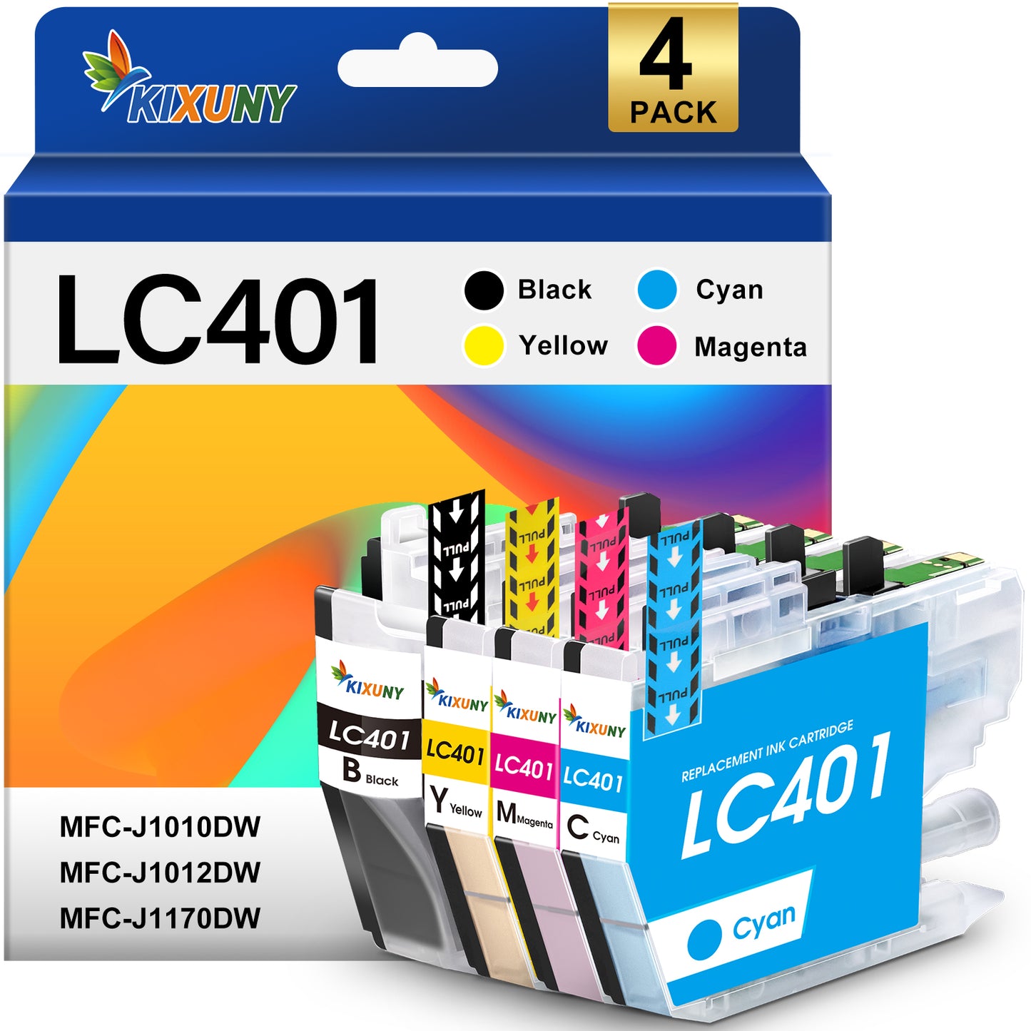 LC401 Ink Cartridges for Brother LC401 LC401XL Ink (4 Pack,Black Cyan Magenta Yellow)