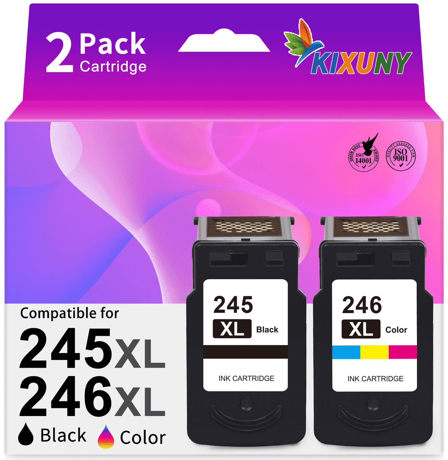 245XL 246XL Ink Cartridges for Canon Ink 245 and 246 XL for Canon Pixma MG2522 MX490 TS3322 TS3122 TR4522 Printer (Black Tri-Color)