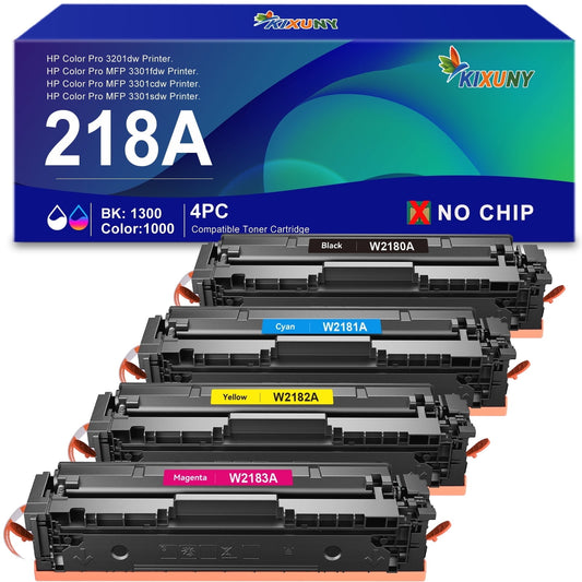 218A Toner Cartridge 4 Pack Compatible for HP 218A 218X toner cartridge W2180A W2181A used with LaserJet Pro 3201, MFP 3301 Printer (Black,Cyan, Magenta, Yellow)