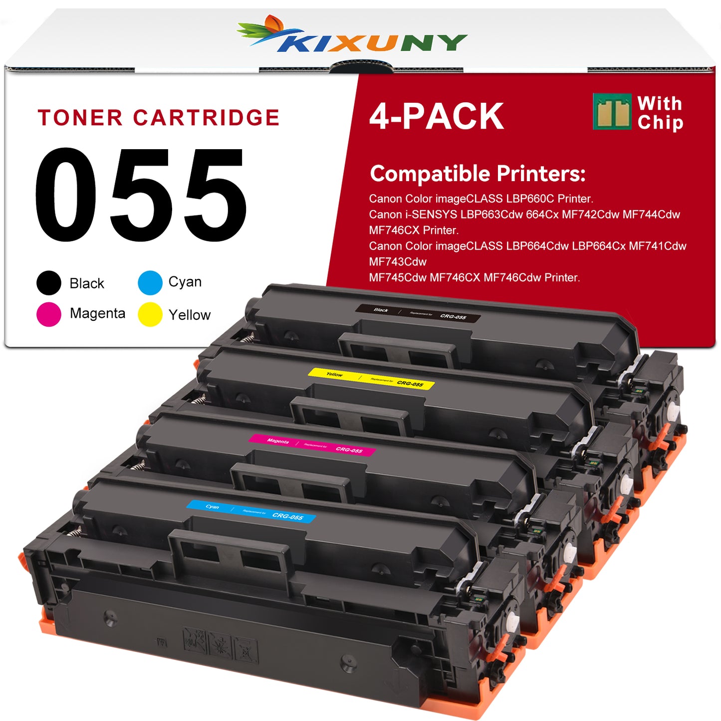 055 055H Toner Cartridge Compatible for Canon 055 055H Color ImageCLASS MF745Cdw MF746Cdw LBP664Cdw Laser Printer(Black Cyan Magenta Yellow 4-Pack)