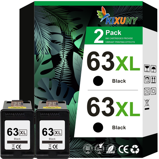 63XL Black Ink Cartridges Compatible for HP 63 Black Ink Cartridges (2-Pack)